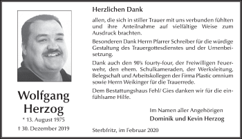 Traueranzeige von Wolfgang Herzog von FZ