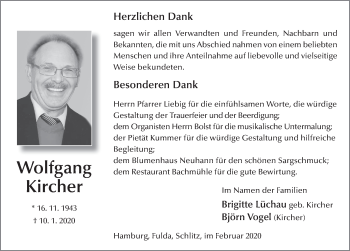 Traueranzeige von Wolfgang Kircher von FZ