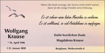 Traueranzeige von Wolfgang Krause von FZ