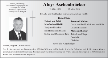 Traueranzeige von Aloys Aschenbrücker von FZ