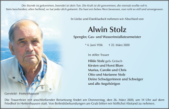 Traueranzeige von Alwin Stolz von FZ