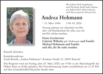 Traueranzeige von Andrea Hohmann von FZ