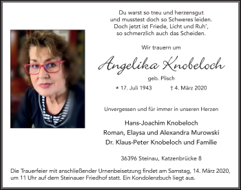 Traueranzeige von Angelika Knobeloch von FZ