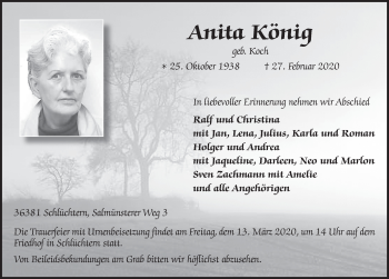 Traueranzeige von Anita König von FZ