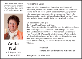 Traueranzeige von Anita Noll von FZ