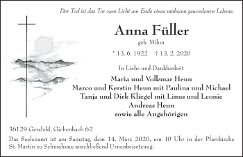 Traueranzeige von Anna Füller von FZ