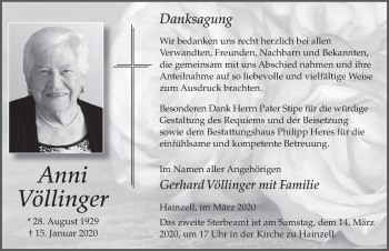 Traueranzeige von Anni Völlinger von FZ