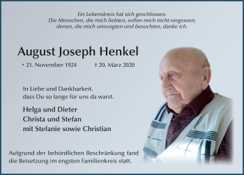 Traueranzeige von August Joseph Henkel von FZ