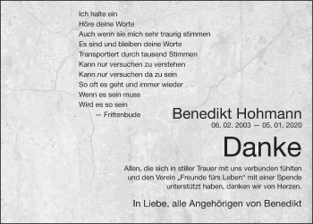 Traueranzeige von Benedikt Hohmann von FZ