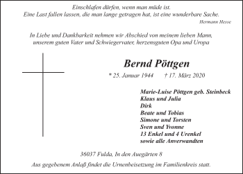 Traueranzeige von Bernd P?ttgen von FZ