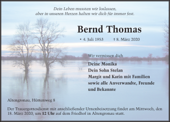 Traueranzeige von Bernd Thomas von FZ