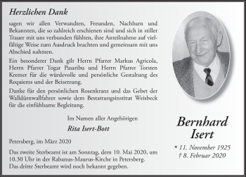 Traueranzeige von Bernhard Isert von FZ