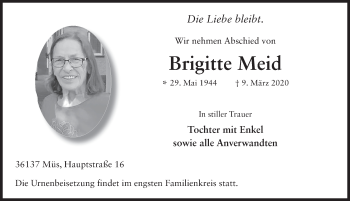 Traueranzeige von Brigitte Meid von FZ