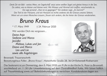 Traueranzeige von Bruno Kraus von FZ