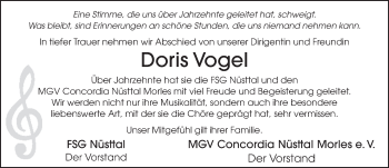 Traueranzeige von Doris Vogel von FZ
