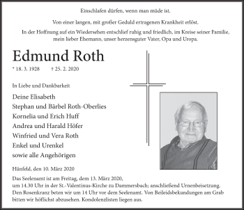 Traueranzeige von Edmund Roth von FZ