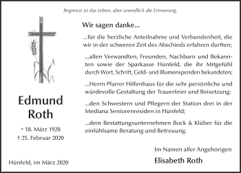 Traueranzeige von Edmund Roth von FZ