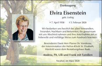 Traueranzeige von Elvira Eisenstein von FZ