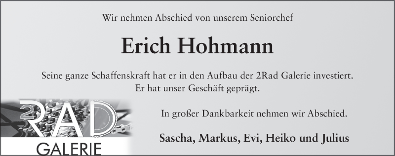  Traueranzeige für Erich Hohmann vom 11.03.2020 aus FZ