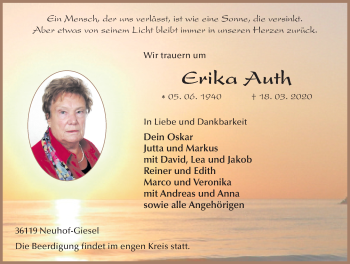Traueranzeige von Erika Auth von FZ