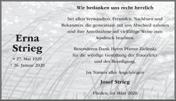 Traueranzeige von Erna Strieg von FZ
