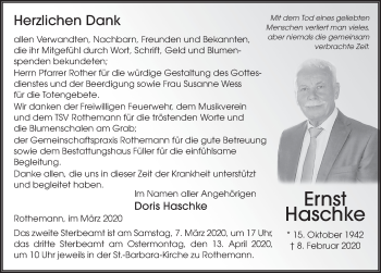 Traueranzeige von Ernst Haschke von FZ