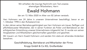 Traueranzeige von Ewald Hohmann von FZ