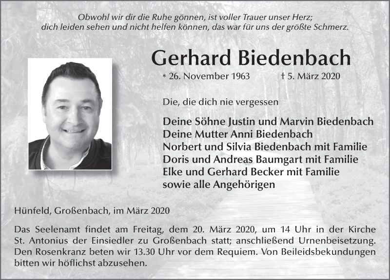  Traueranzeige für Gerhard Biedenbach vom 14.03.2020 aus FZ