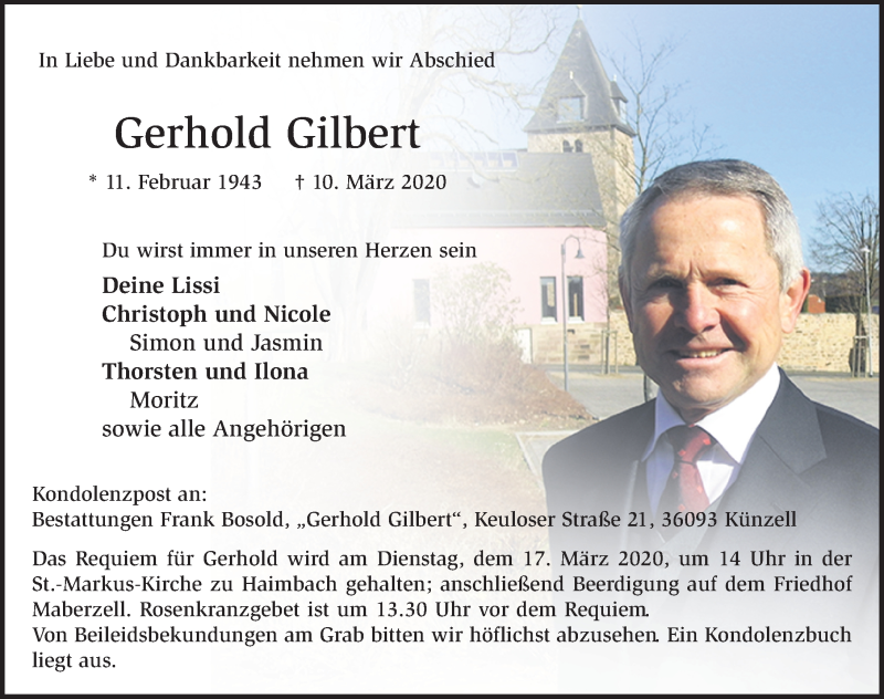  Traueranzeige für Gerhold Gilbert vom 14.03.2020 aus FZ