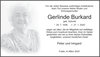 Traueranzeige von Gerlinde Burkard von FZ