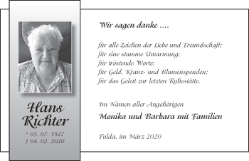 Traueranzeige von Hans Richter von FZ