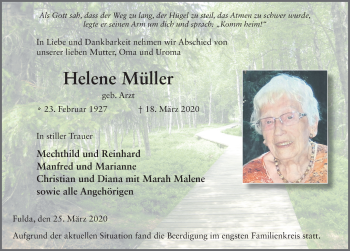 Traueranzeige von Helene Müller von FZ