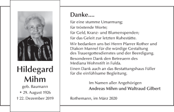 Traueranzeige von Hildegard Mihm von FZ