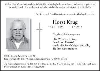 Traueranzeige von Horst Klug von FZ