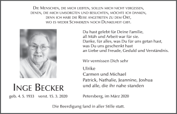 Traueranzeige von Inge Becker von FZ