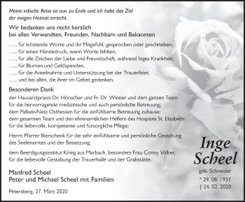 Traueranzeige von Inge Scheel von FZ