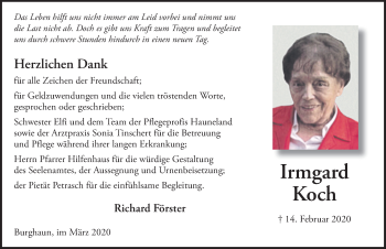 Traueranzeige von Irmgard Koch von FZ