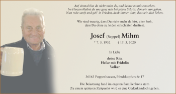 Traueranzeige von Josef Mihm von FZ