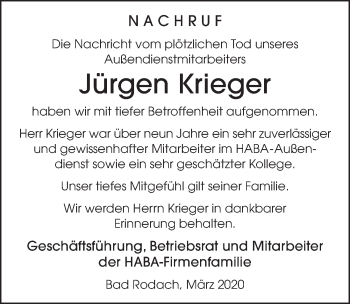 Traueranzeige von Jürgen Krieger