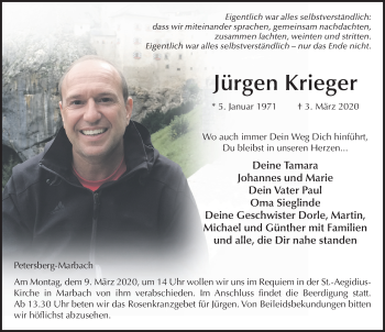 Traueranzeige von Jürgen Krieger