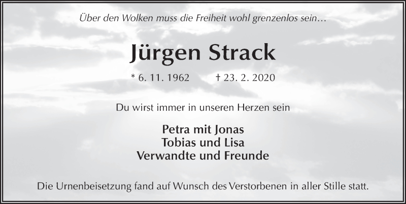  Traueranzeige für Jürgen Strack vom 07.03.2020 aus FZ