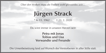 Traueranzeige von Jürgen Strack von FZ
