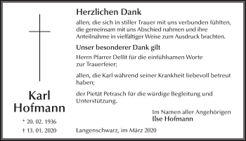Traueranzeige von Karl Hofmann von FZ