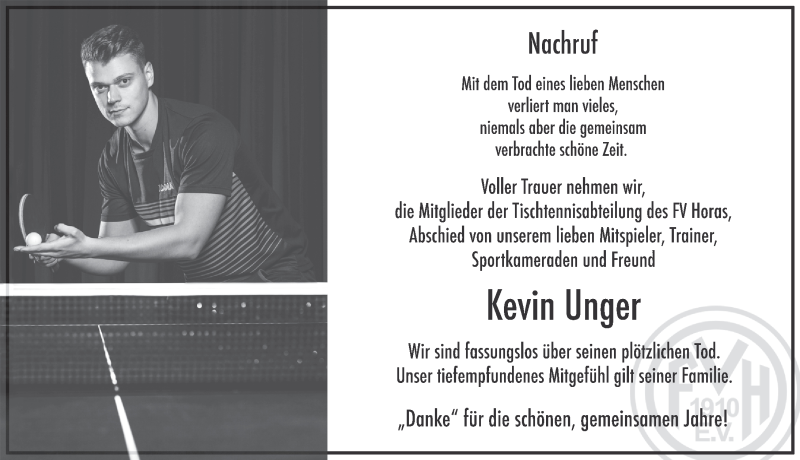  Traueranzeige für Kevin Unger vom 07.03.2020 aus FZ