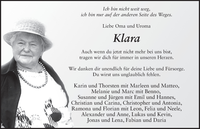  Traueranzeige für Klara Storch vom 24.03.2020 aus FZ