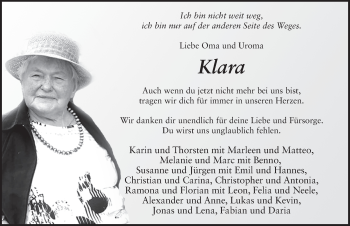 Traueranzeige von Klara Storch von FZ