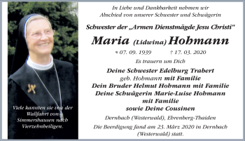 Traueranzeige von Maria Hohmann von FZ