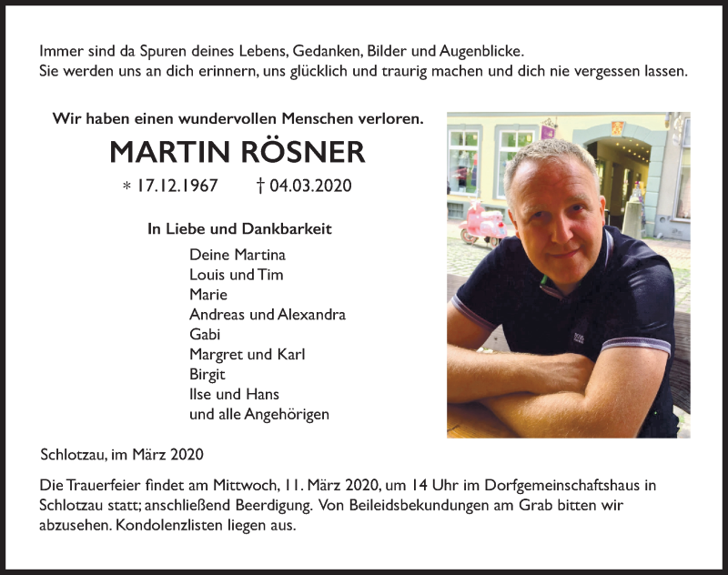  Traueranzeige für Martin Rösner vom 09.03.2020 aus FZ