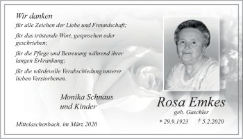 Traueranzeige von Rosa Emkes von FZ