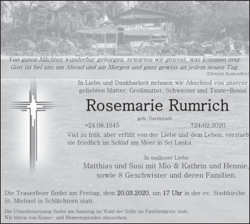 Traueranzeige von Rosemarie Rumrich von FZ